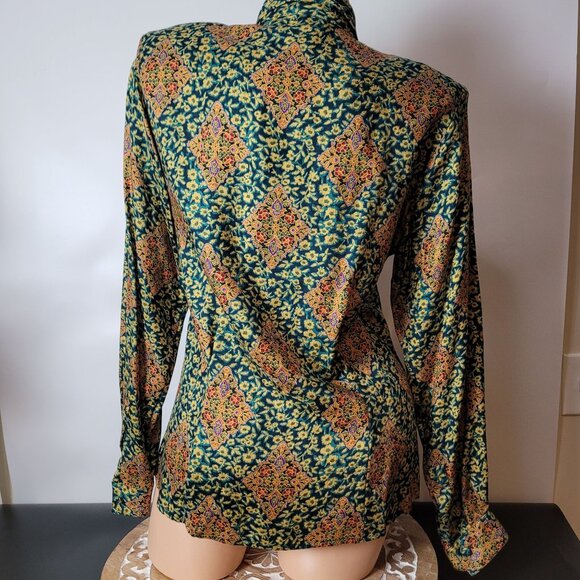 Vintage Evan Picone Floral Print Button-Up Blouse With Tie Neck & Long Sleeves - Picture 6 of 14